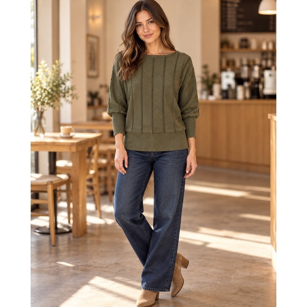 Liverpool Los Angeles XS Myrtle Heather Boat Neck Dolman Rib Knit Sweater NWT